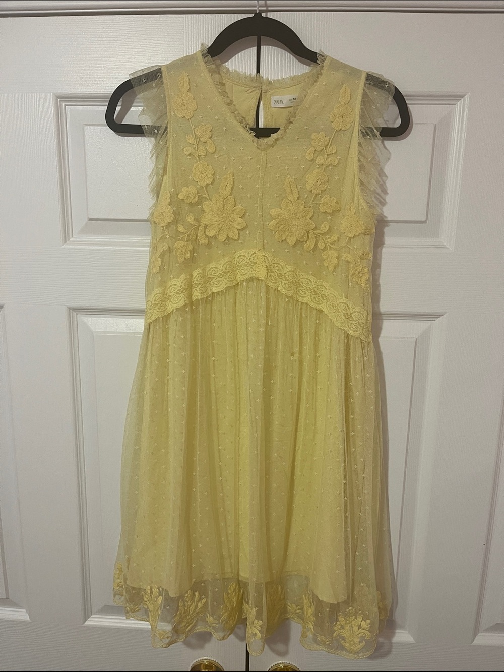 ZARA Yellow Floral Appliqué Tulle Dress
